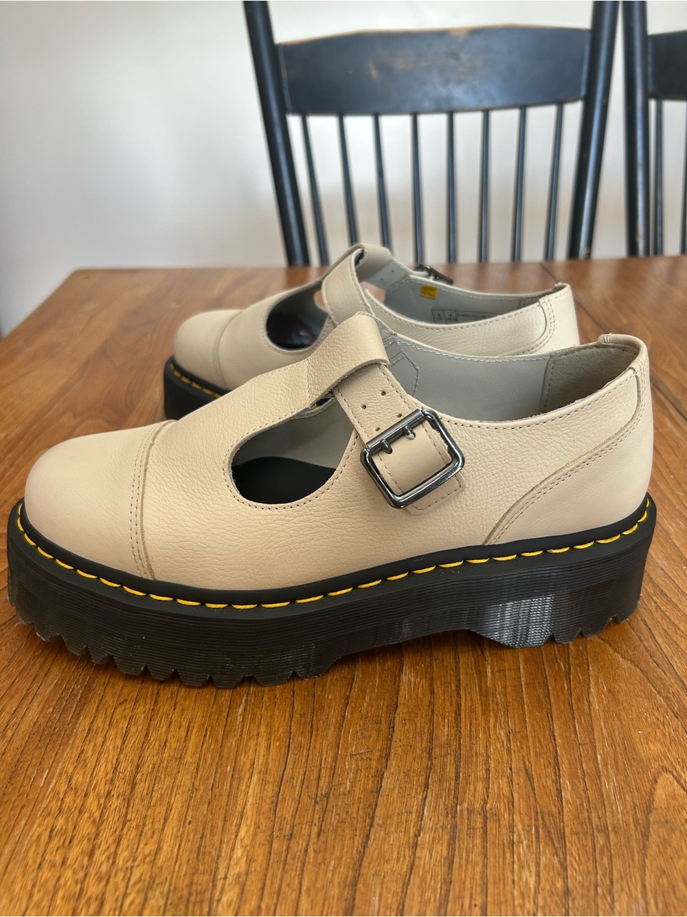 Dr. Marten Cream Platform Mary Jane Shoes with Buckle